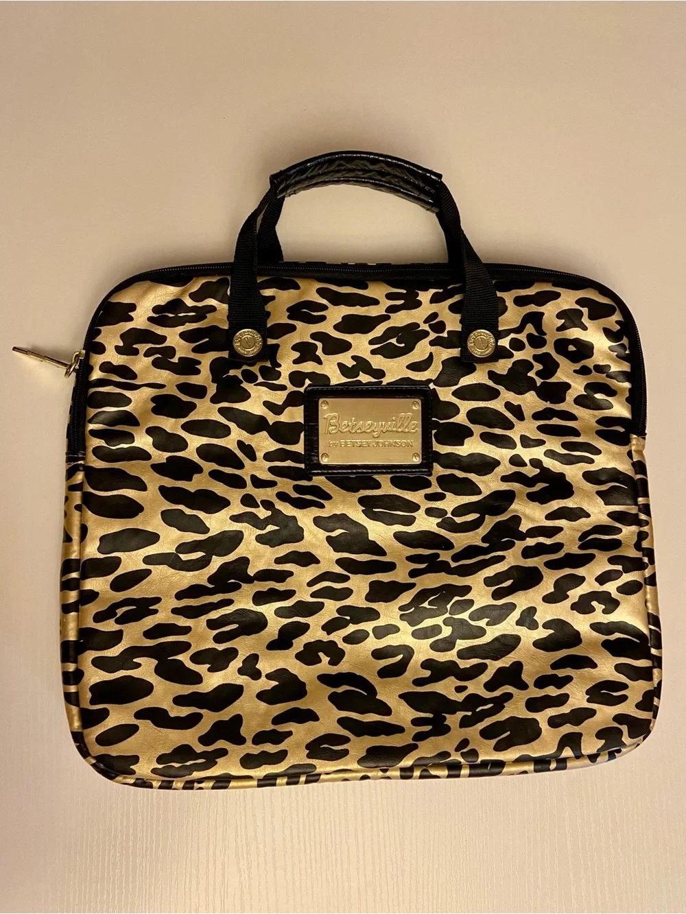 Betsey Johnson Betseyville Gold and Black Leopard Laptop Bag